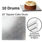 10 Boards - 10" Square Cake Drums - Silver Cake Drum